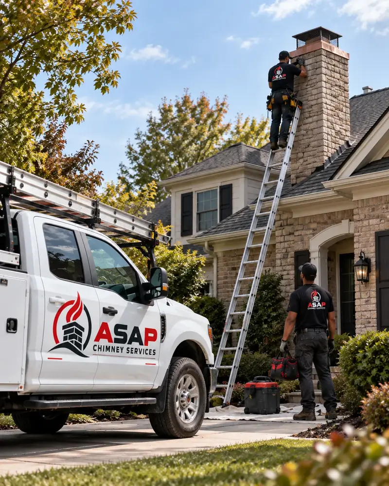 ASAP Chimney Services crew arriving for residential chimney service