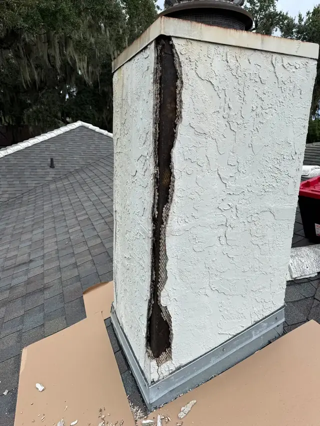 Cracked and deteriorated chimney exterior